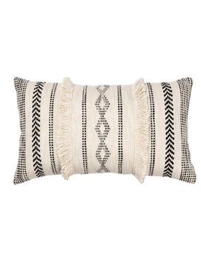 Modern Farmhouse Decorative Pillow 24" x 13" Black and White Boho Throw Pillow